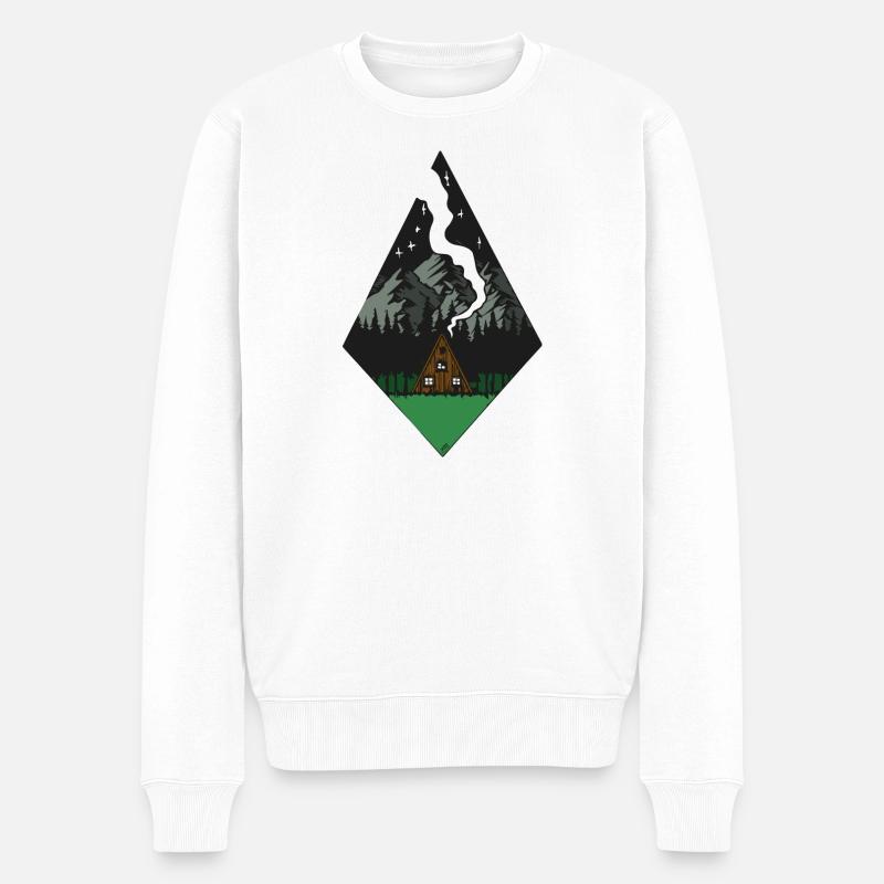 Hütte am Fuße der nächtlichen Berge - Männer Premium Bio Pullover - Weiß