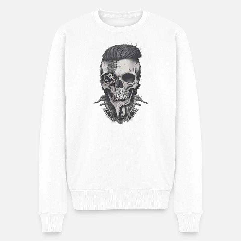 Hipster Totenkopf - Männer Premium Bio Pullover - Weiß