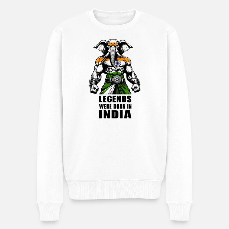 Motif de légendes d'éléphants d'Inde - Pull Premium bio Homme - blanc