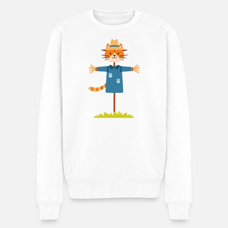 Vogelscheuche Katze - Männer Premium Bio Pullover - Weiß