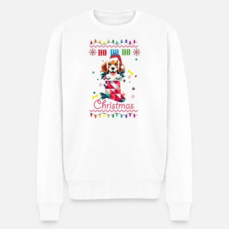 Beagle im Weihnachtsstrumpf im Ugly Christmas Stil - Männer Premium Bio Pullover - Weiß