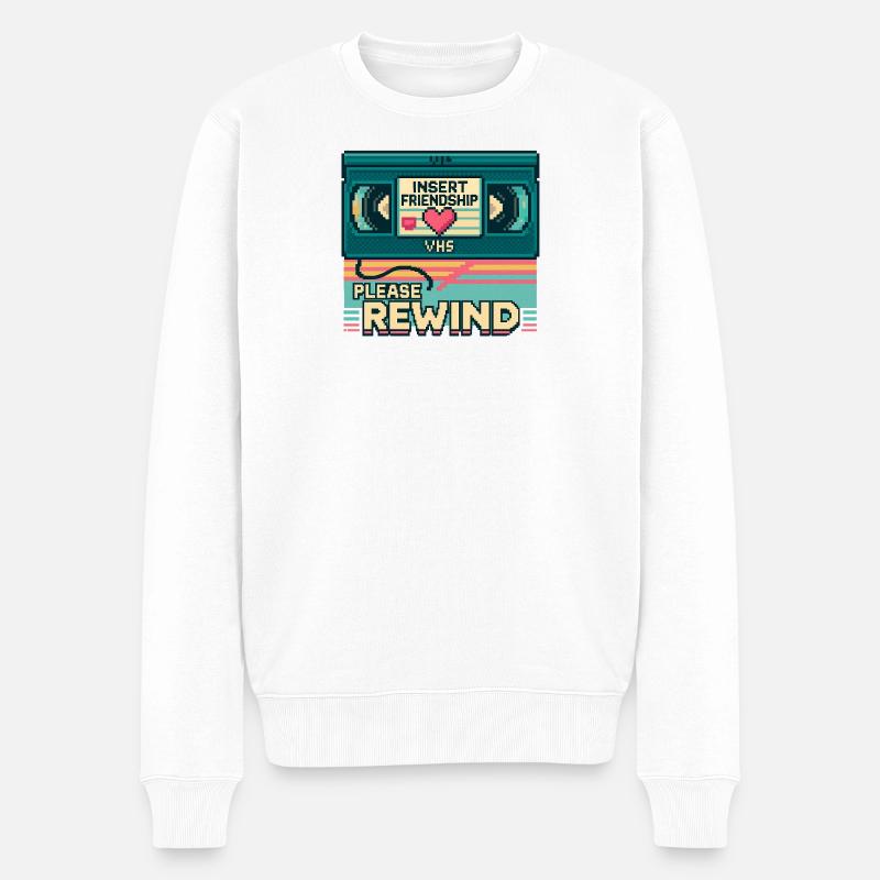 VHS Retro Friendship : Rembobinez - Pull Premium bio Homme - blanc