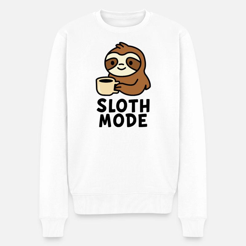 Gemütliches Faultier mit Kaffee-Design - Männer Premium Bio Pullover - Weiß