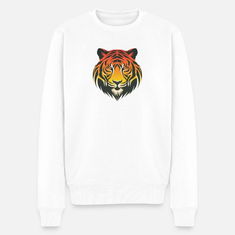Eleganter Tigerkopf im Farbverlauf - Männer Premium Bio Pullover - Weiß