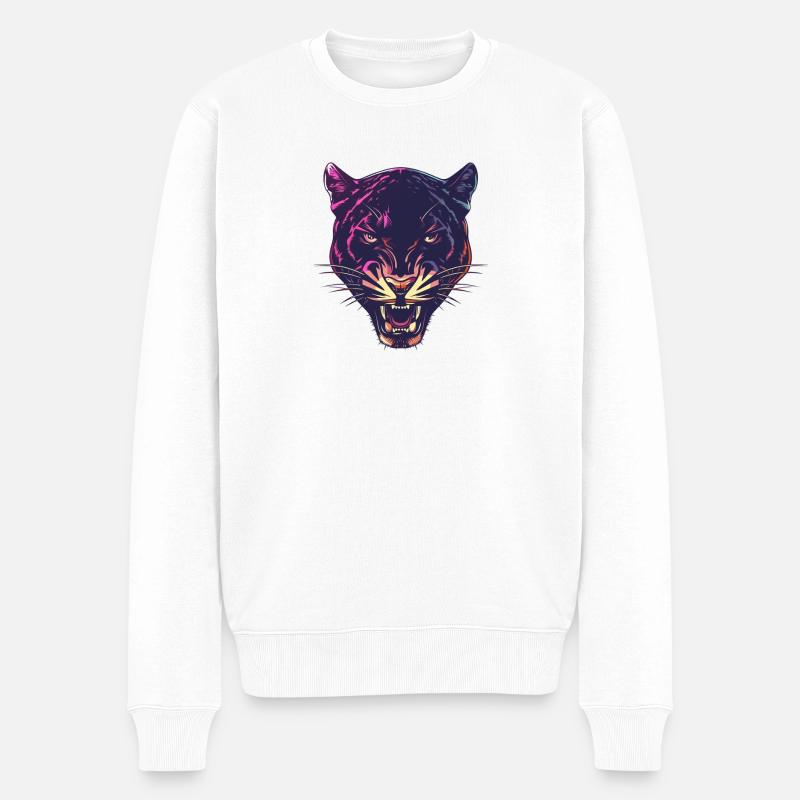 Neon Panther Kopf Design - Männer Premium Bio Pullover - Weiß