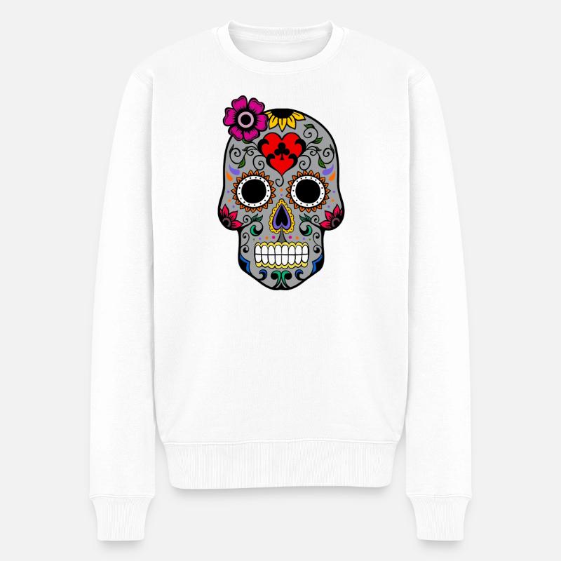 Zuckerschädel Halloween - Männer Premium Bio Pullover - Weiß