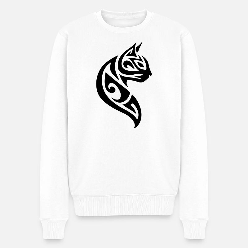 Chat Tribal - Pull Premium bio Homme - blanc