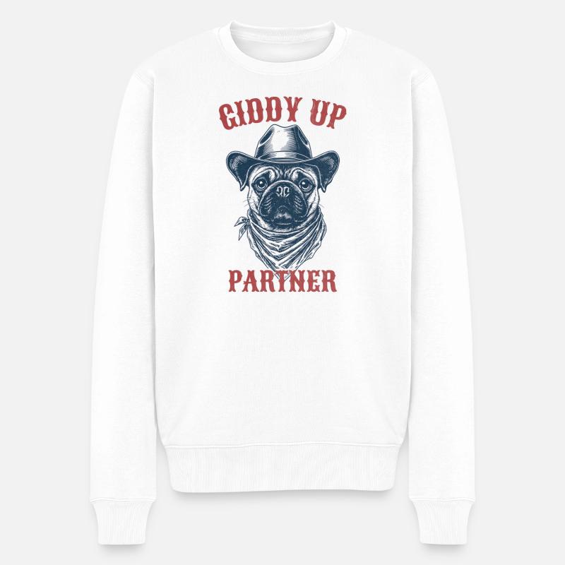 Giddy Up Partner - Mops - Männer Premium Bio Pullover - Weiß
