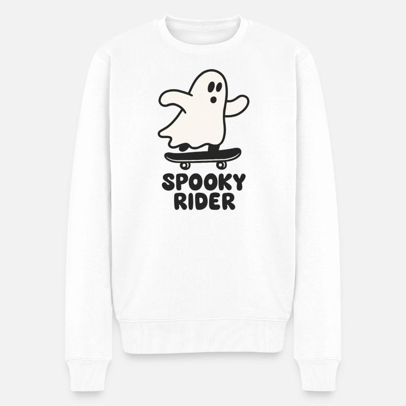 Imprimé de skateboard fantôme mignon - Pull Premium bio Homme - blanc