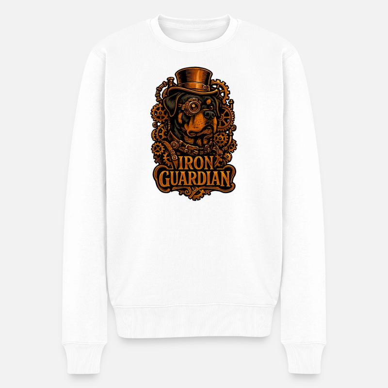Chien rottweiler steampunk Gardien de Fer - Pull Premium bio Homme - blanc