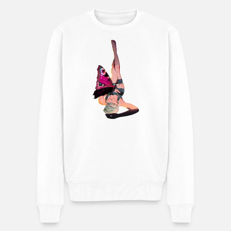 Femme allongée avec papillon - Pull Premium bio Homme - blanc