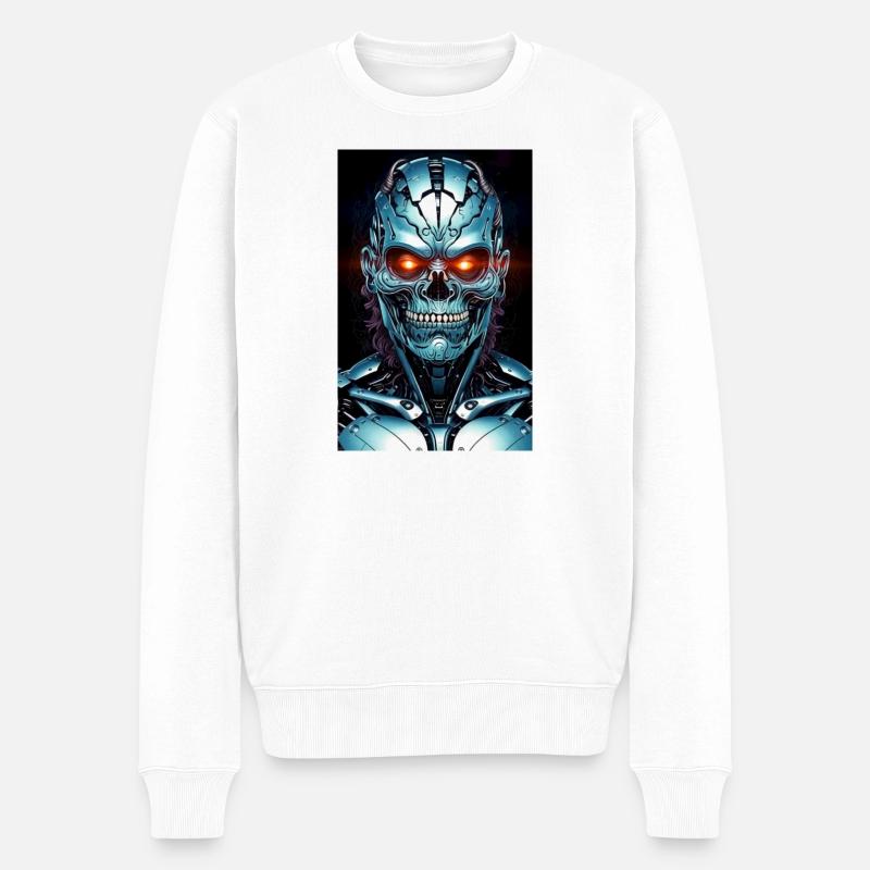 Cyber Schädel Neon Stahl - Männer Premium Bio Pullover - Weiß