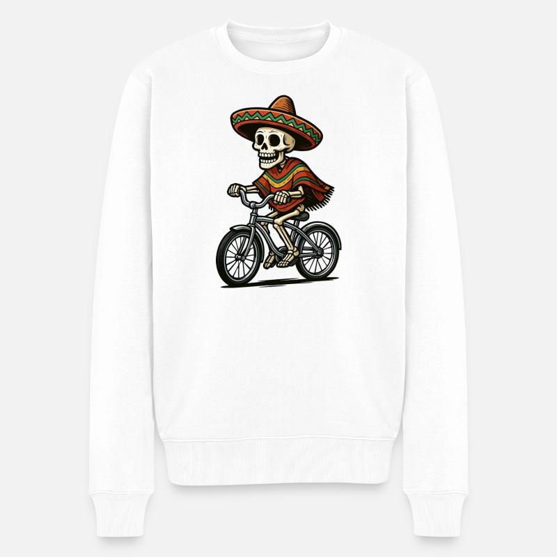 Squelette à vélo en sombrero - Pull Premium bio Homme - blanc
