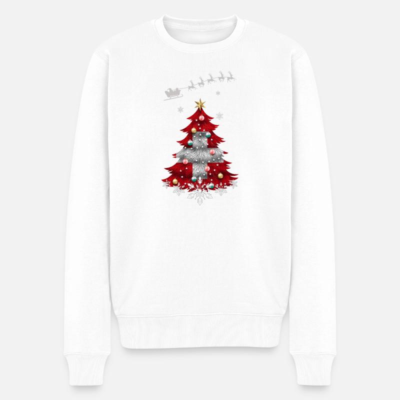 Weihnachtsbaum mit Schweizer Fahne - Männer Premium Bio Pullover - Weiß