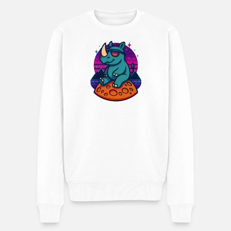 Rhinocéros Cosmique Rétro - Pull Premium bio Homme - blanc