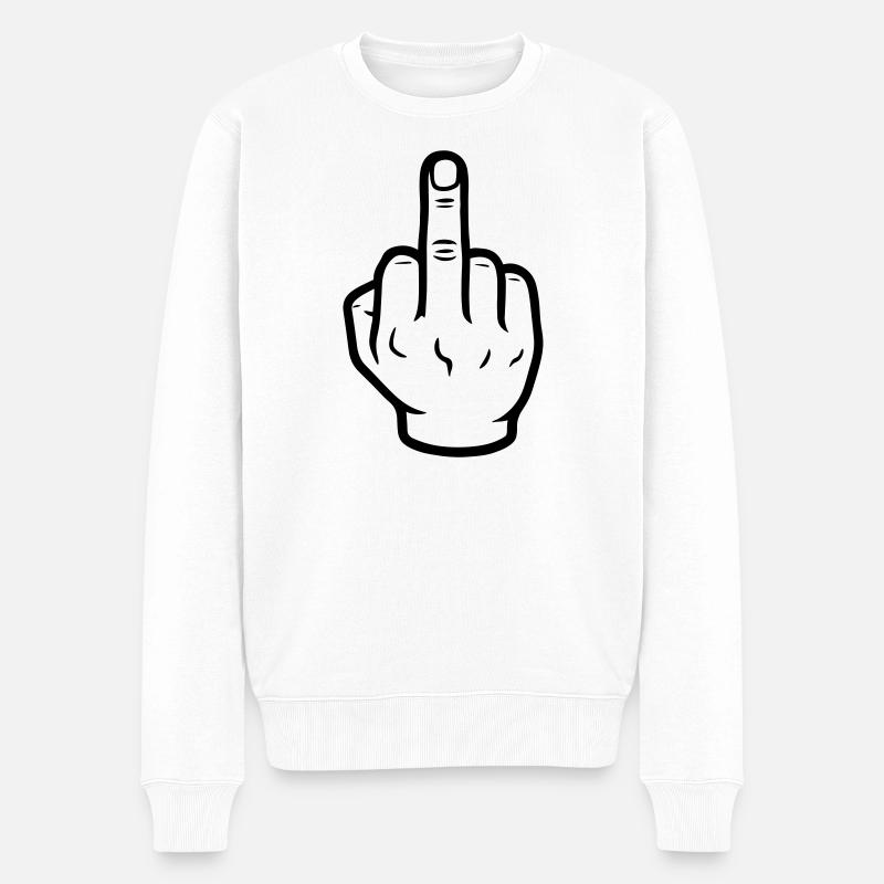 Hand Mittelfinger - Männer Premium Bio Pullover - Weiß
