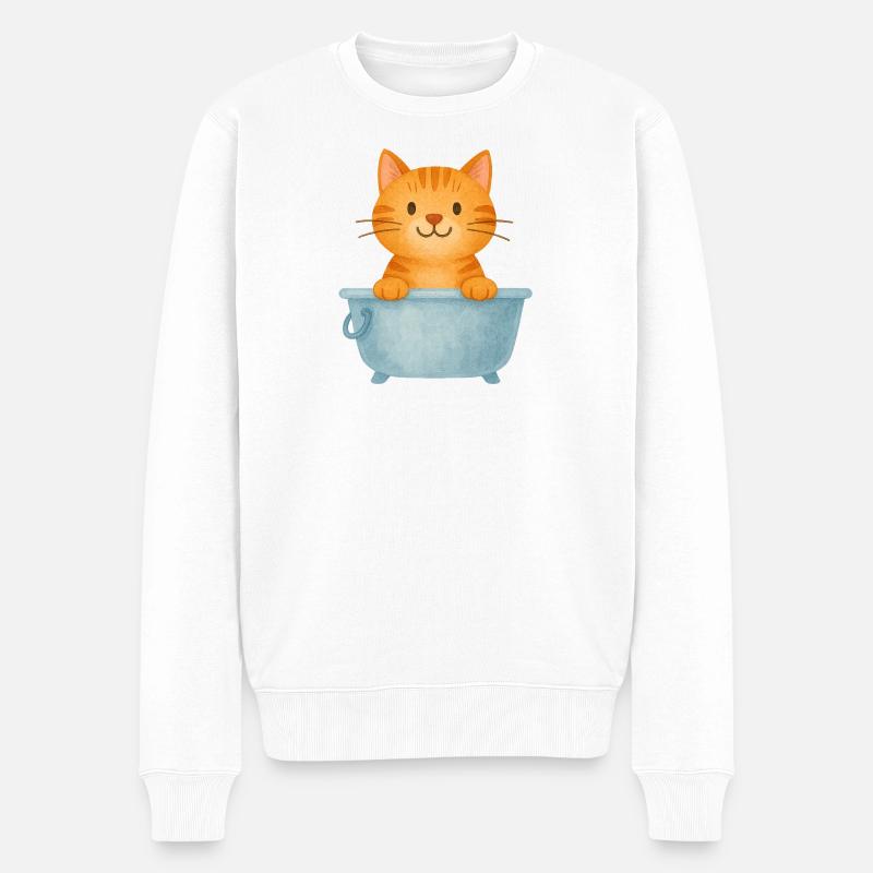 kätzchen im Bad - Männer Premium Bio Pullover - Weiß