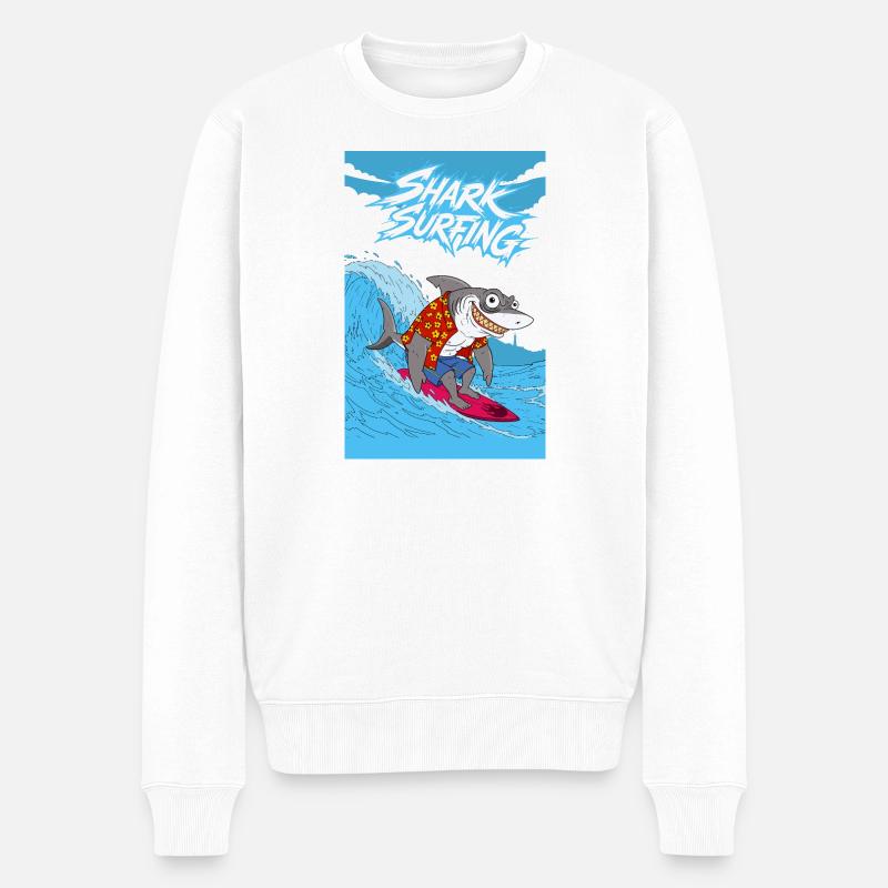 Hai-Surfen - Männer Premium Bio Pullover - Weiß
