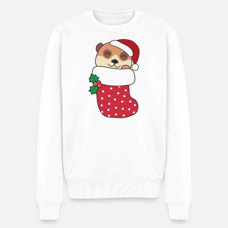 Süße Erdmännchen in Weihnachtssocke zu - Männer Premium Bio Pullover - Weiß