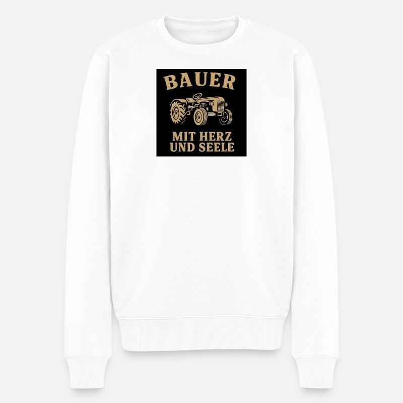 Bauerherz Traktor Motiv - Männer Premium Bio Pullover - Weiß