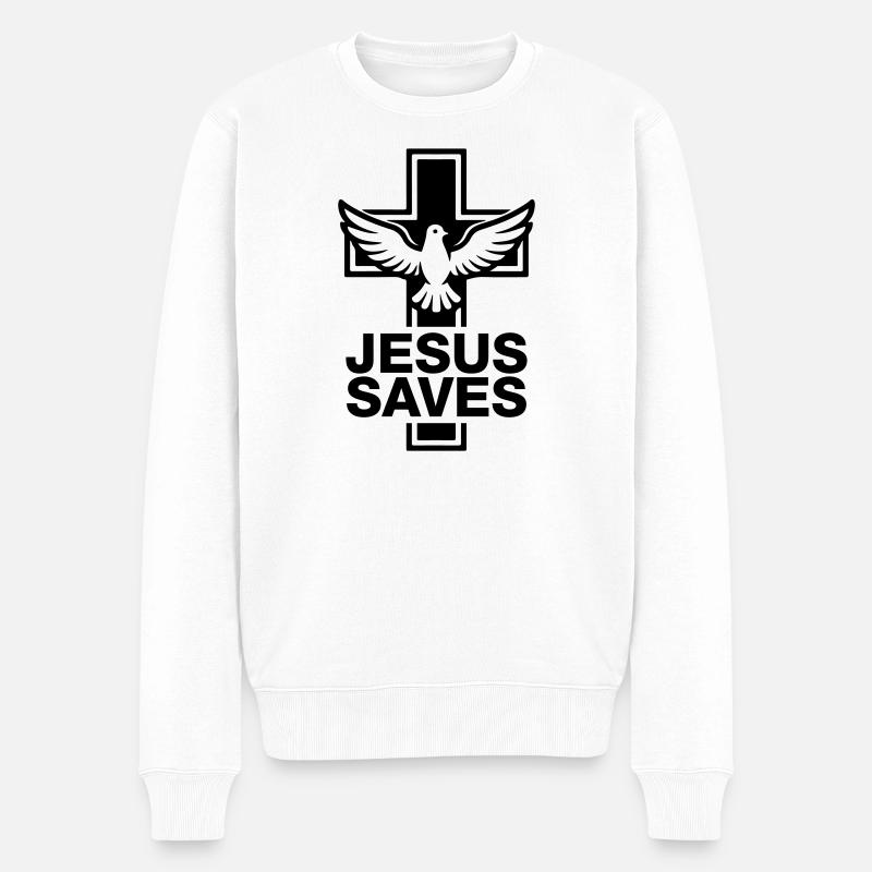 Jesus Rettet Kreuz Taube - Männer Premium Bio Pullover - Weiß