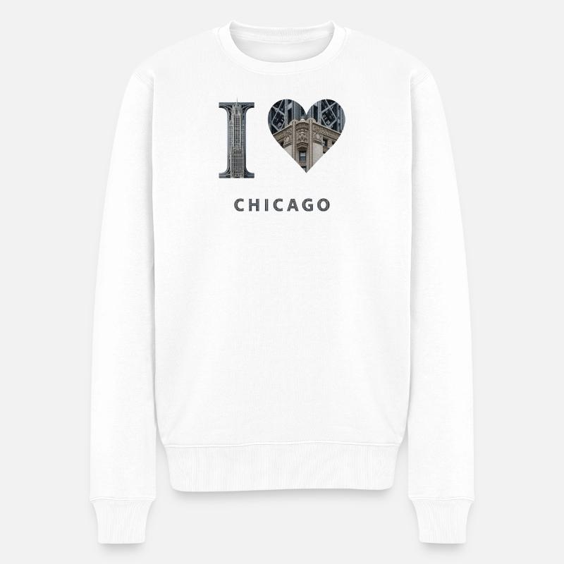 CHICAGO – Architectural Steel Lettering - Männer Premium Bio Pullover - Weiß