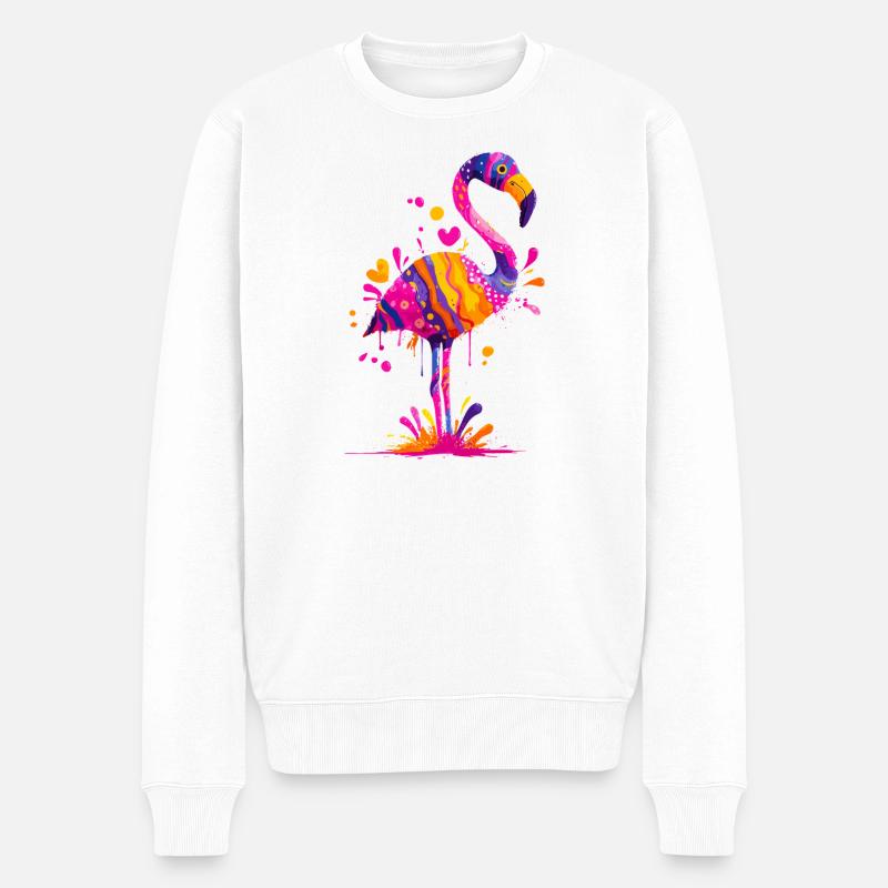 Farbexplosion Flamingo - Männer Premium Bio Pullover - Weiß