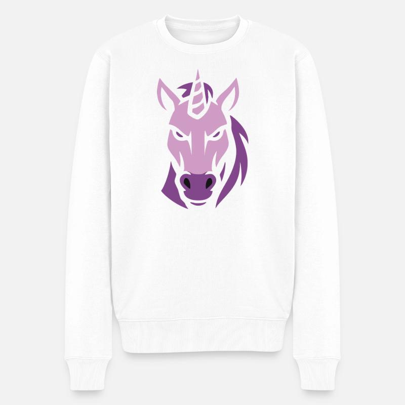 Lila Pferdekopf Stilisiert, Einhorn böse - Männer Premium Bio Pullover - Weiß
