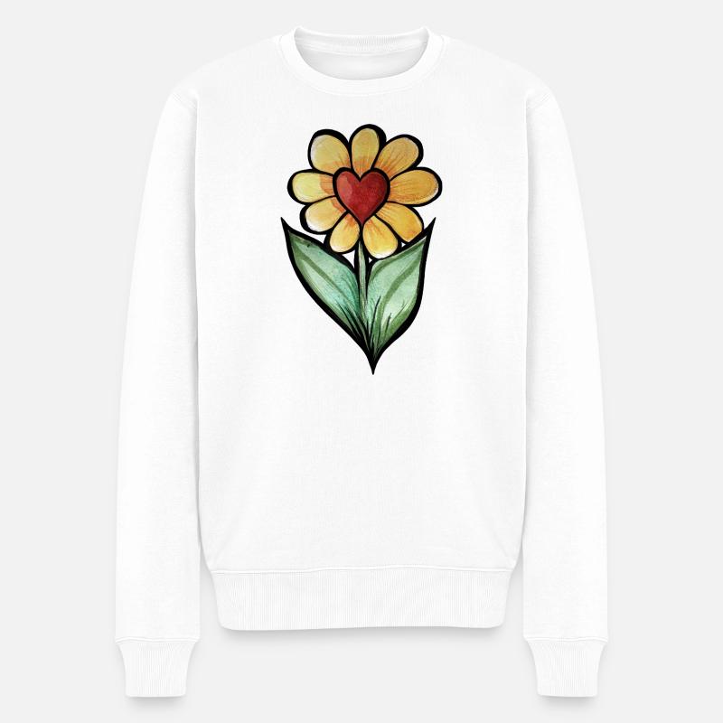 Herzblumen-Aquarell - Männer Premium Bio Pullover - Weiß