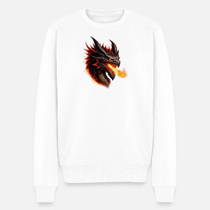 Tête Enflammée du Dragon de Feu - Pull Premium bio Homme - blanc