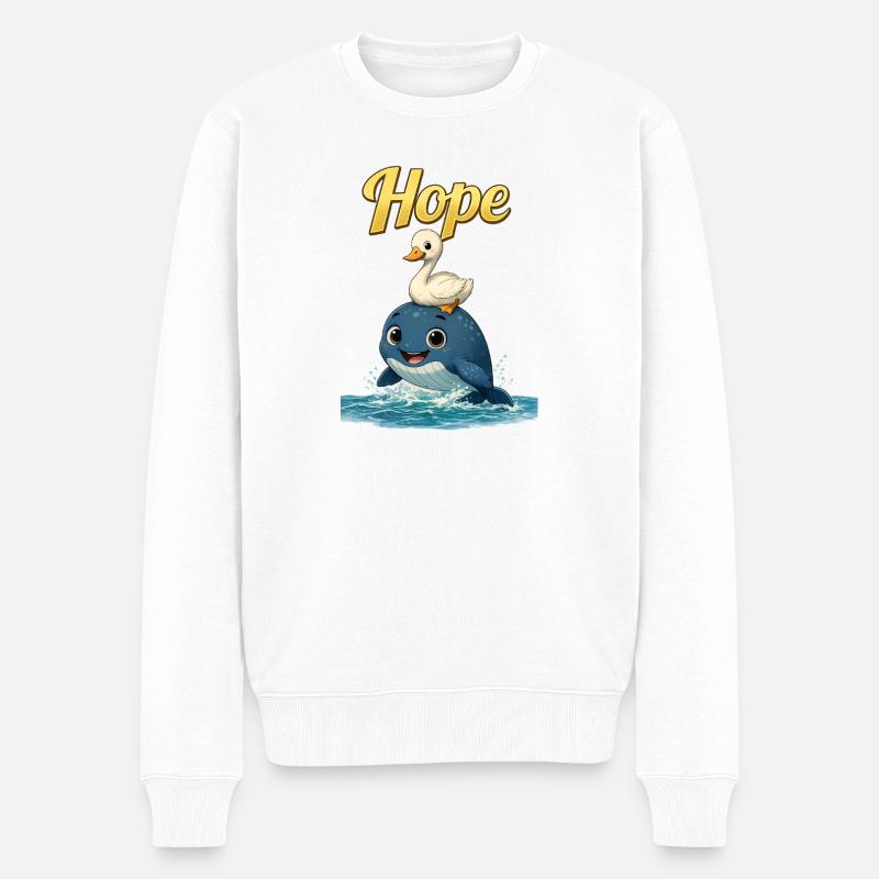 Hoffnungsvogel auf Wal – niedliches Meeresduo - Männer Premium Bio Pullover - Weiß