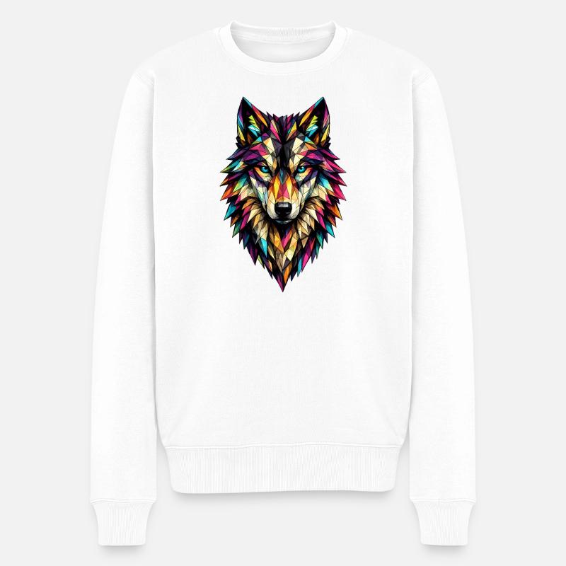 Loup géométrique coloré - Pull Premium bio Homme - blanc