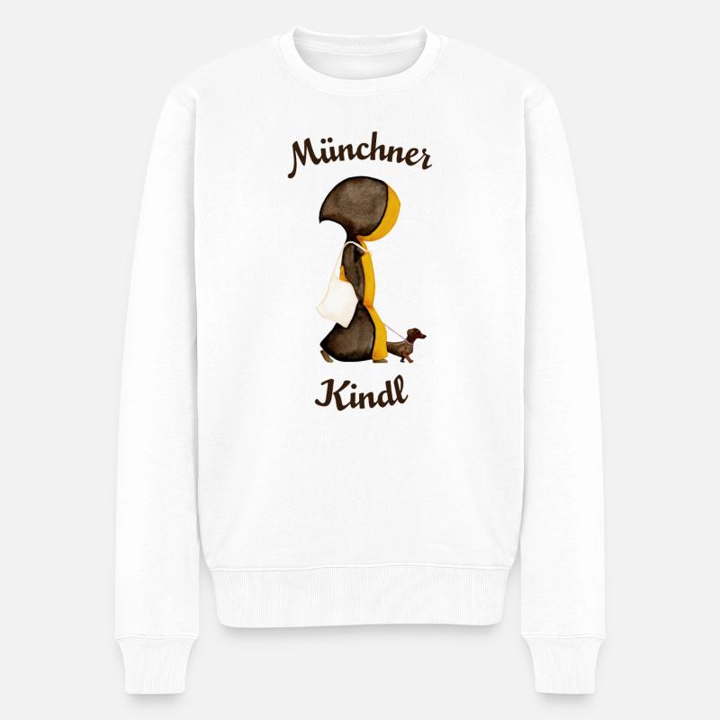 Münchner Kindl mit Dackel und Jutebeutel - Männer Premium Bio Pullover - Weiß