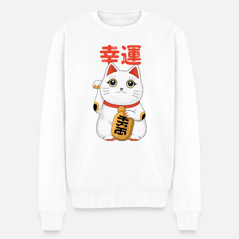 Chat porte bonheur - Pull Premium bio Homme - blanc