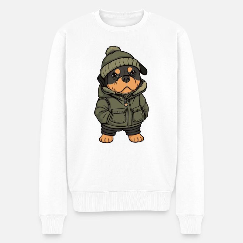 Rottweiler Hund Cartoon - Männer Premium Bio Pullover - Weiß