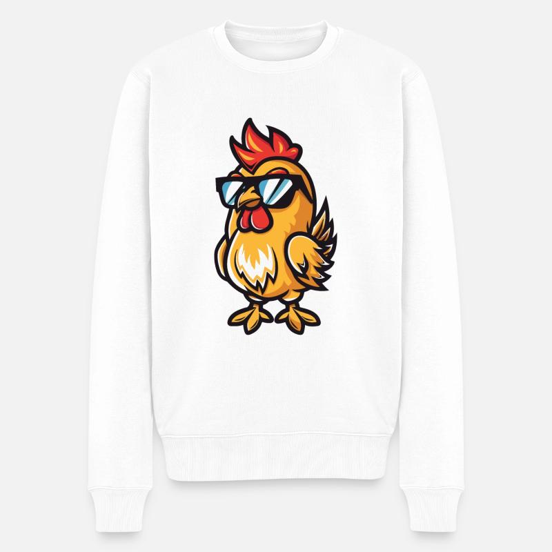 Hahn Tier - Männer Premium Bio Pullover - Weiß