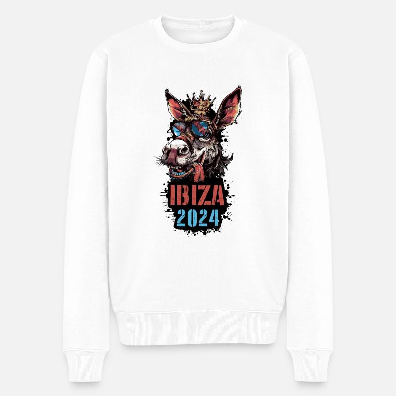 Ibiza 2024 Âne de vacances - Pull Premium bio Homme - blanc