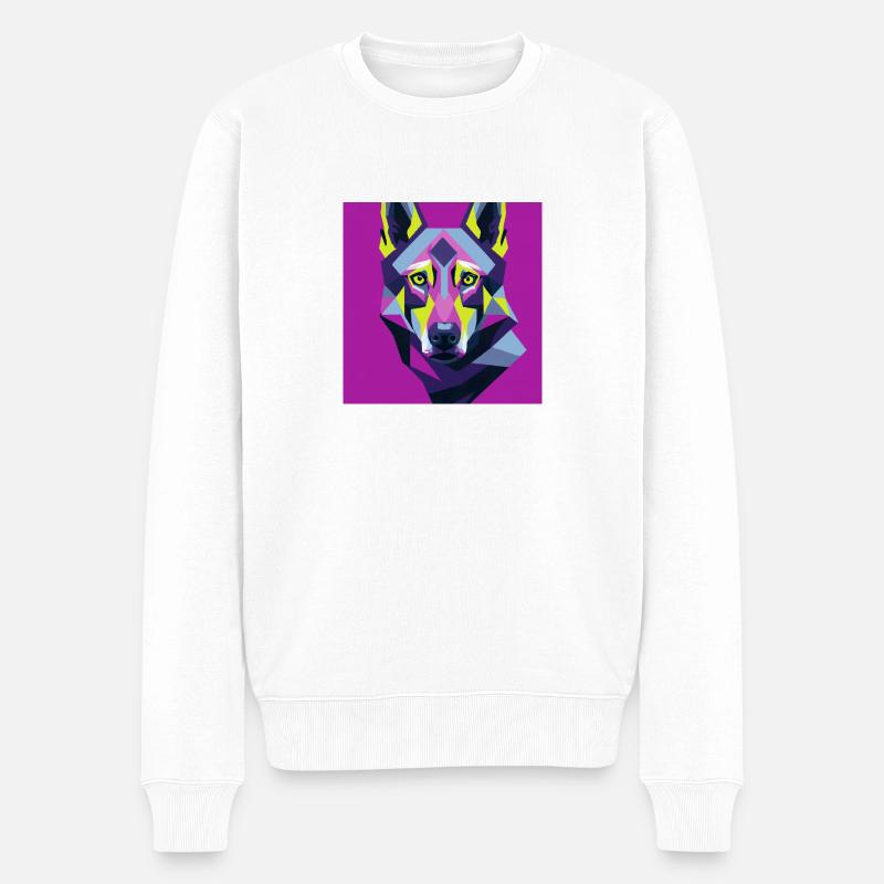 Portrait de chien Style Pop Art Berger Allemand Violet - Pull Premium bio Homme - blanc