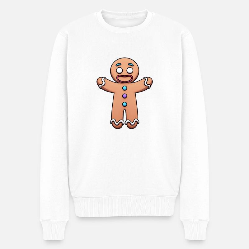Happy Gingerbread Man Cartoon - Männer Premium Bio Pullover - Weiß