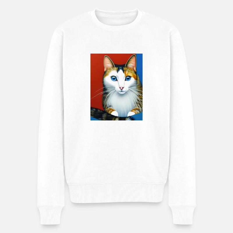Katze - Männer Premium Bio Pullover - Weiß