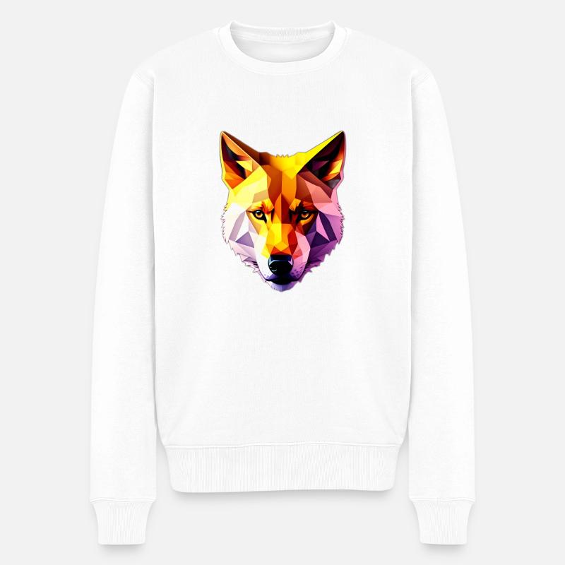 Low Poly Wolf Gesicht Design - Männer Premium Bio Pullover - Weiß