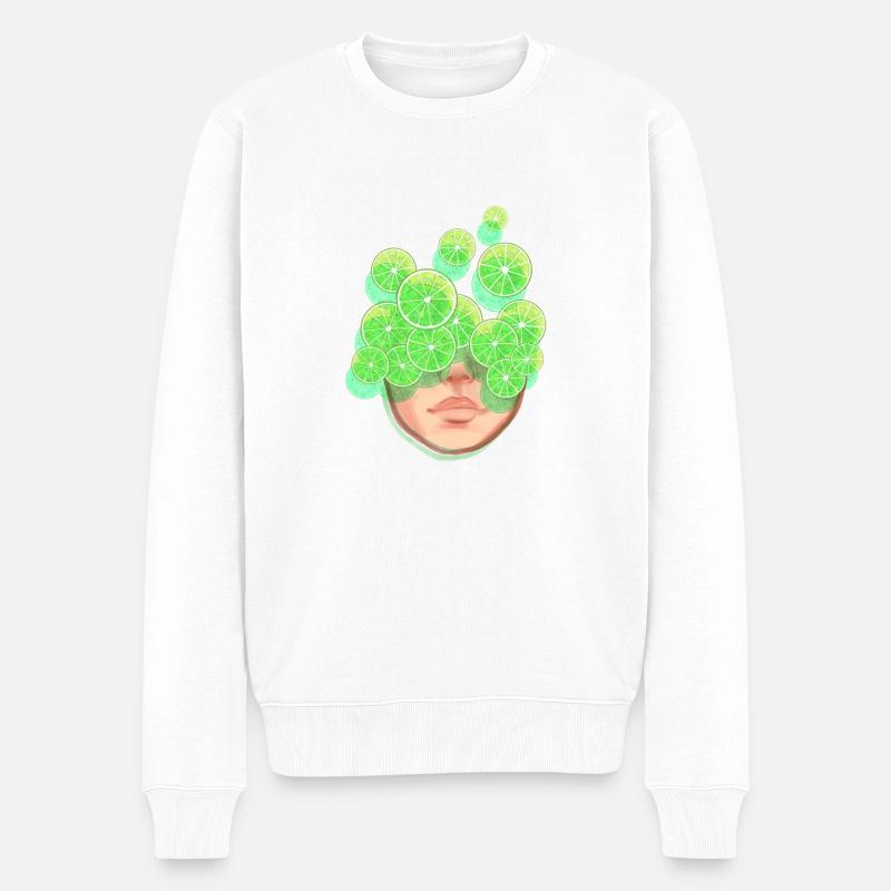 Lustiges Limetten Gesicht - Männer Premium Bio Pullover - Weiß
