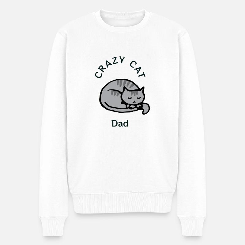 Crazy Cat Dad - Männer Premium Bio Pullover - Weiß