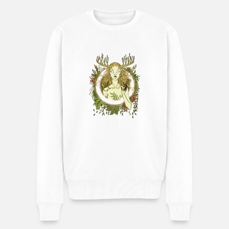 Göttin des Waldes - Männer Premium Bio Pullover - Weiß