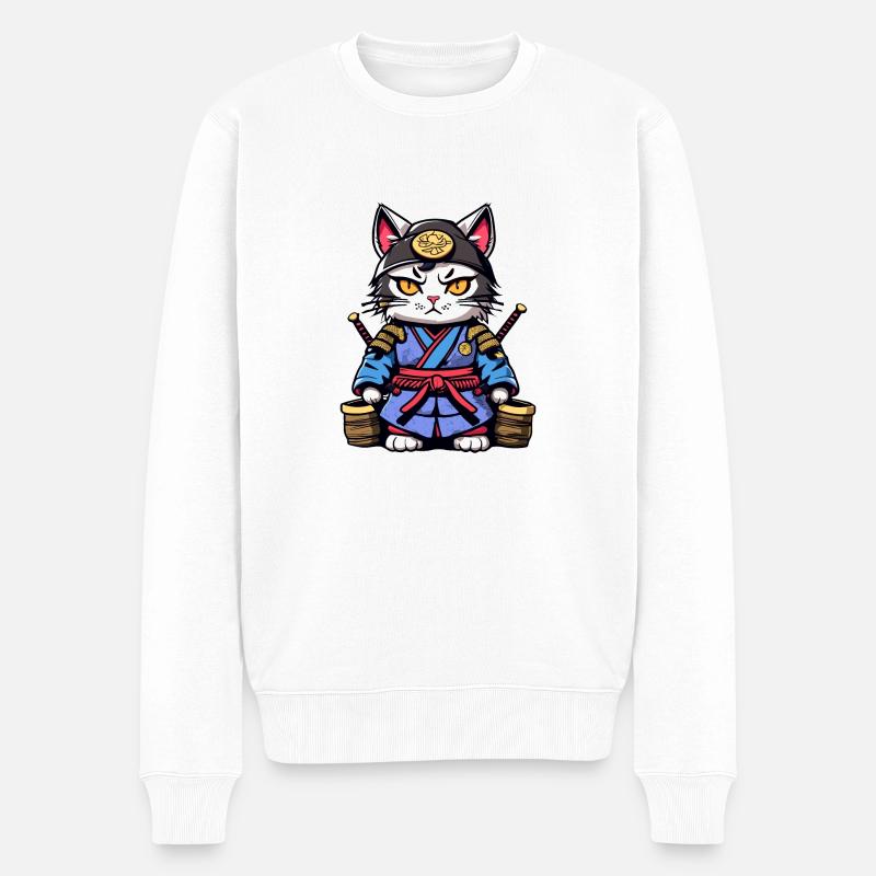 Chat samouraï #23 - Pull Premium bio Homme - blanc