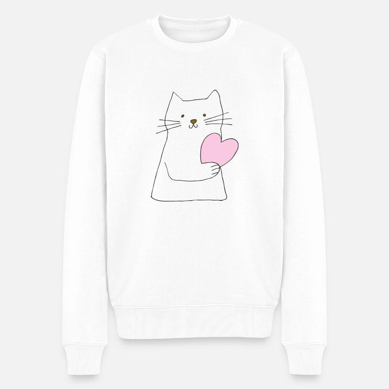 katze weiss mit herz - Männer Premium Bio Pullover - Weiß