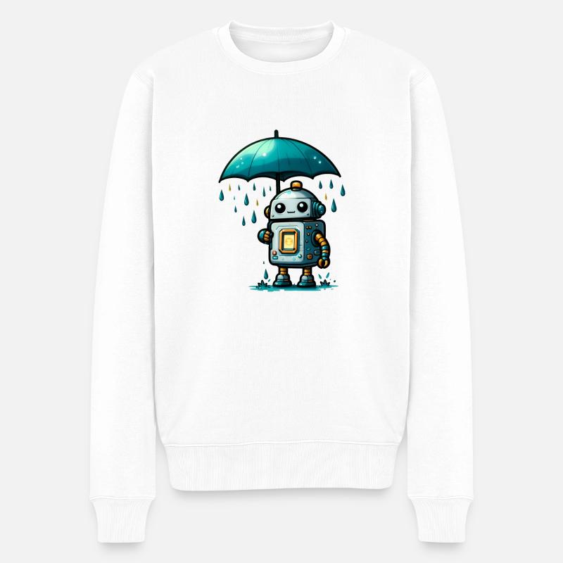 Roboter im Regen - Männer Premium Bio Pullover - Weiß