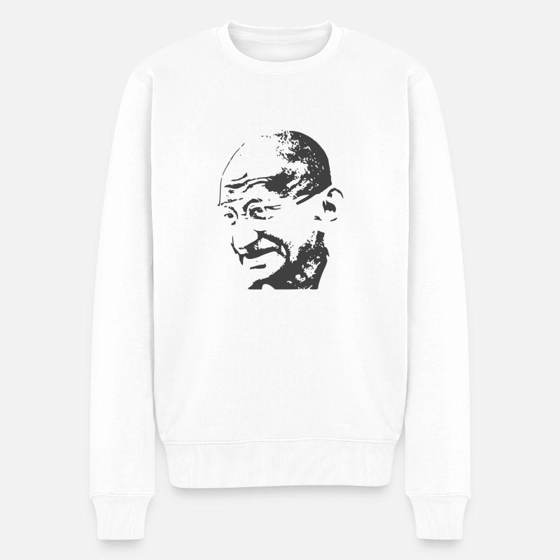 Mahatma Gandhi in schwarz - Männer Premium Bio Pullover - Weiß