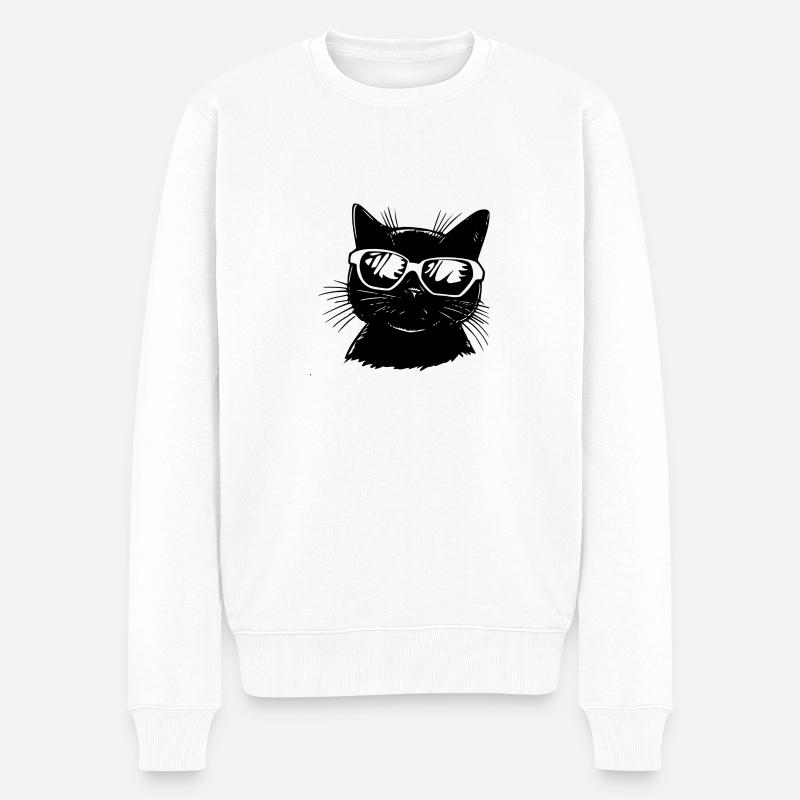 Chat avec lunettes - Pull Premium bio Homme - blanc