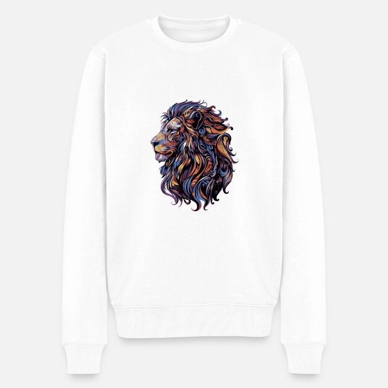 Löwe Bunt - Männer Premium Bio Pullover - Weiß